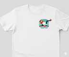 White t-shirt with a  Kaam Chor graphic design on left chest