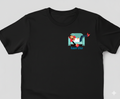Black t-shirt with a  Kaam Chor graphic design on left chest