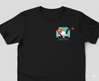 Black t-shirt with a  Kaam Chor graphic design on left chest