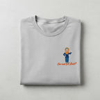 Grey t-shirt with a  'Ow am ya bab' hijab graphic design on left chest