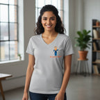 Woman wearing a grey t-shirt with a  'Ow am ya bab' hijab graphic design on left chest