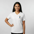 Woman wearing a white t-shirt with a  'Ow am ya bab' hijab graphic design on left chest